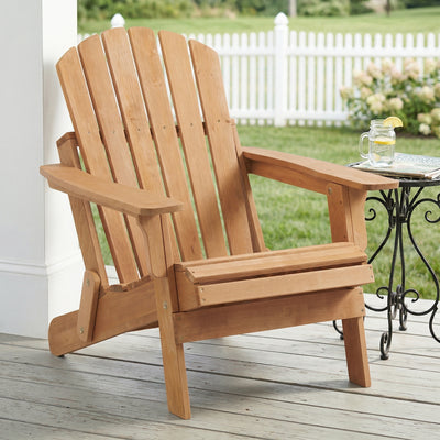 Oversize Wooden Outdoor Folding Adirondack Chair with Pre-Assembled BackRest & SeatBoard, Wood Patio Chair for Garden Backyard Porch Pool Deck Firepit