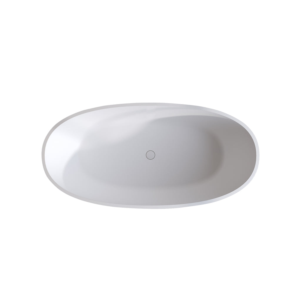 70.8″Solid Surface Matte Tub, Solid Surface Soaking Tub, Stone Resin Freestanding Bathtub, Thick Edge Stand Alone Tubs with Overflow, Pop-up Drain, Matte White (Oval)