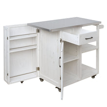 Load image into Gallery viewer, Outdoor Kitchen Island Fir Wood Prep Station Lockable Kitchen Cart with Stainless Top, Ample Storage Space, Towel and Spice Racks for Patio and Outdoor, White