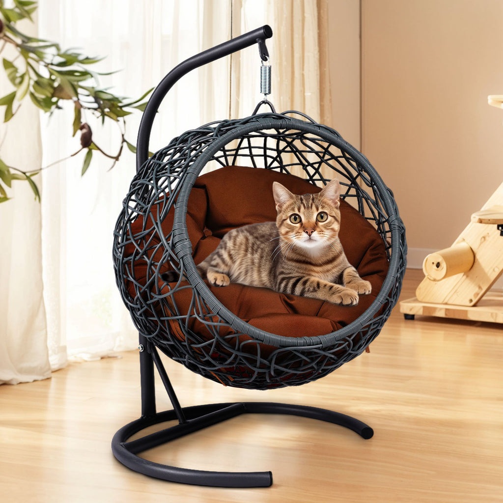 Double Hanging Egg Chair wth Stand, Patio Hammock Swing Chair with Cushion Loveseat for Bedroom, Balcony, Garden, Indoor, Outdoor,(Grey)