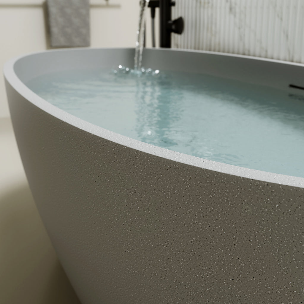 67'' Freestanding Bathtub Resin Stone Soaking Bathtub Solid Surface Modern Tubs with Overflow and Pop-up Drain