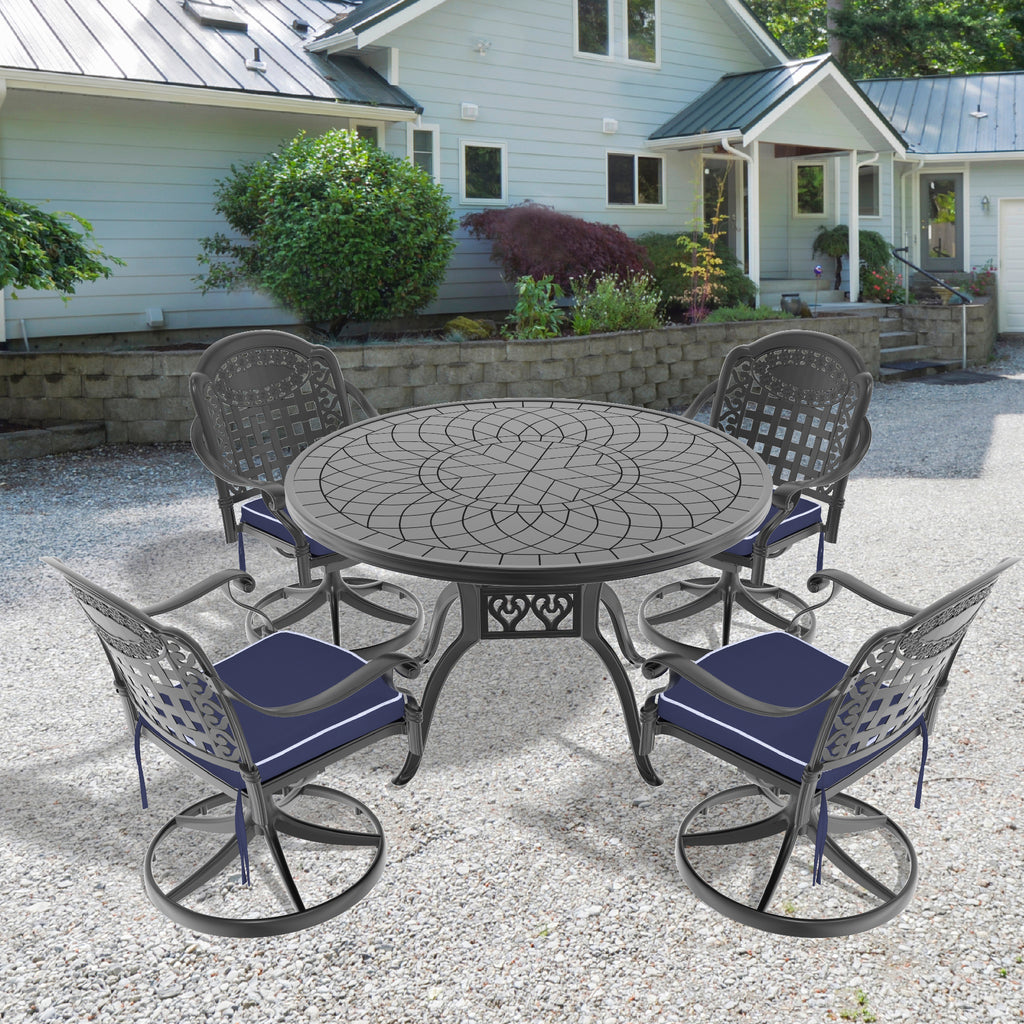 Ø47.24-inch Cast Aluminum Patio Dining Table With Black Frame and Carved Texture on the Tabletop (same sku: W171084479)
