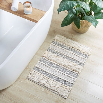 Woven Texture Stripe Bath Rug Grey 22x58