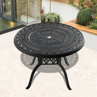 Ø39.37-inch Cast Aluminum Patio Dining Table With Black Frame and Umbrella Hole (same sku: W171084477)