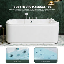 Load image into Gallery viewer, KORRA 61 Inch Acrylic Whirlpool Massage Bathtub for 2 Person 16 Water Jets LED Lights Heater for Jacuzzi Spa Massage
