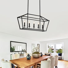 Load image into Gallery viewer, 5-Light Farmhouse Kitchen Island Lighting,5 Light Industrial Linear Chandelier for Dining Room Metal Matte Black Finish Hanging Pendant Light Fixture for Bedroom Living Room Hallway Conference Room