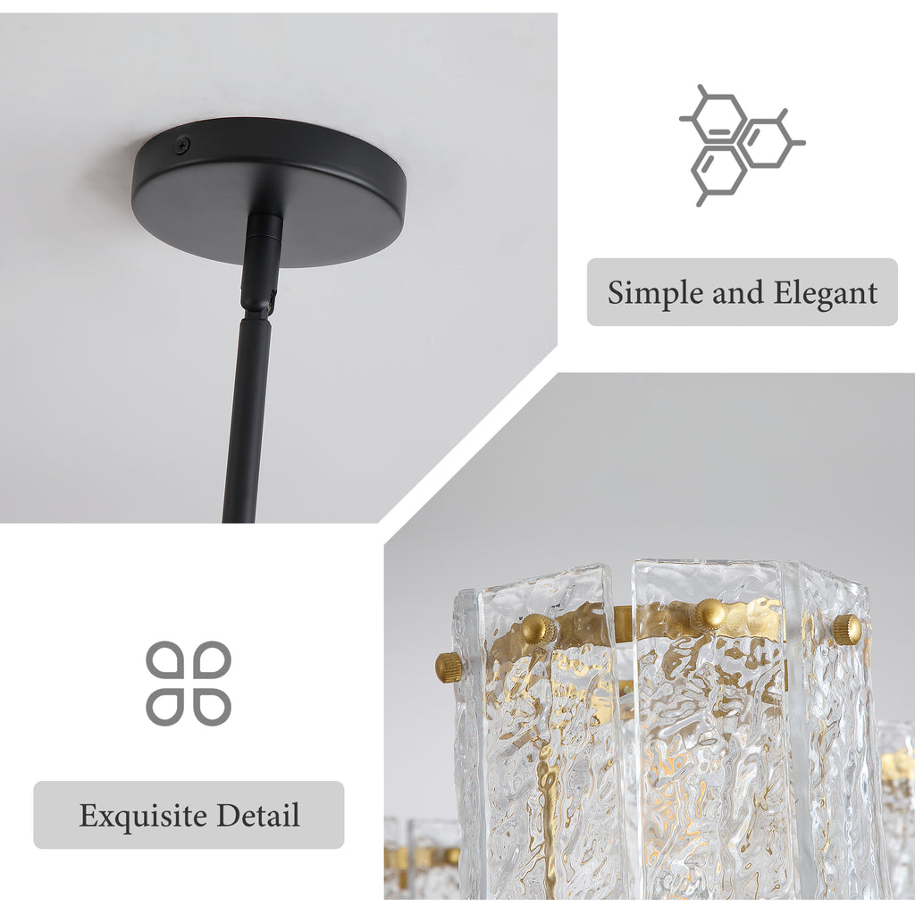 Modern 5-Light Black and Gold Chandelier, Textured Glass Pendant Light with Electroplated Gold Finish for Living Room Dining Room Not Including the Bulb