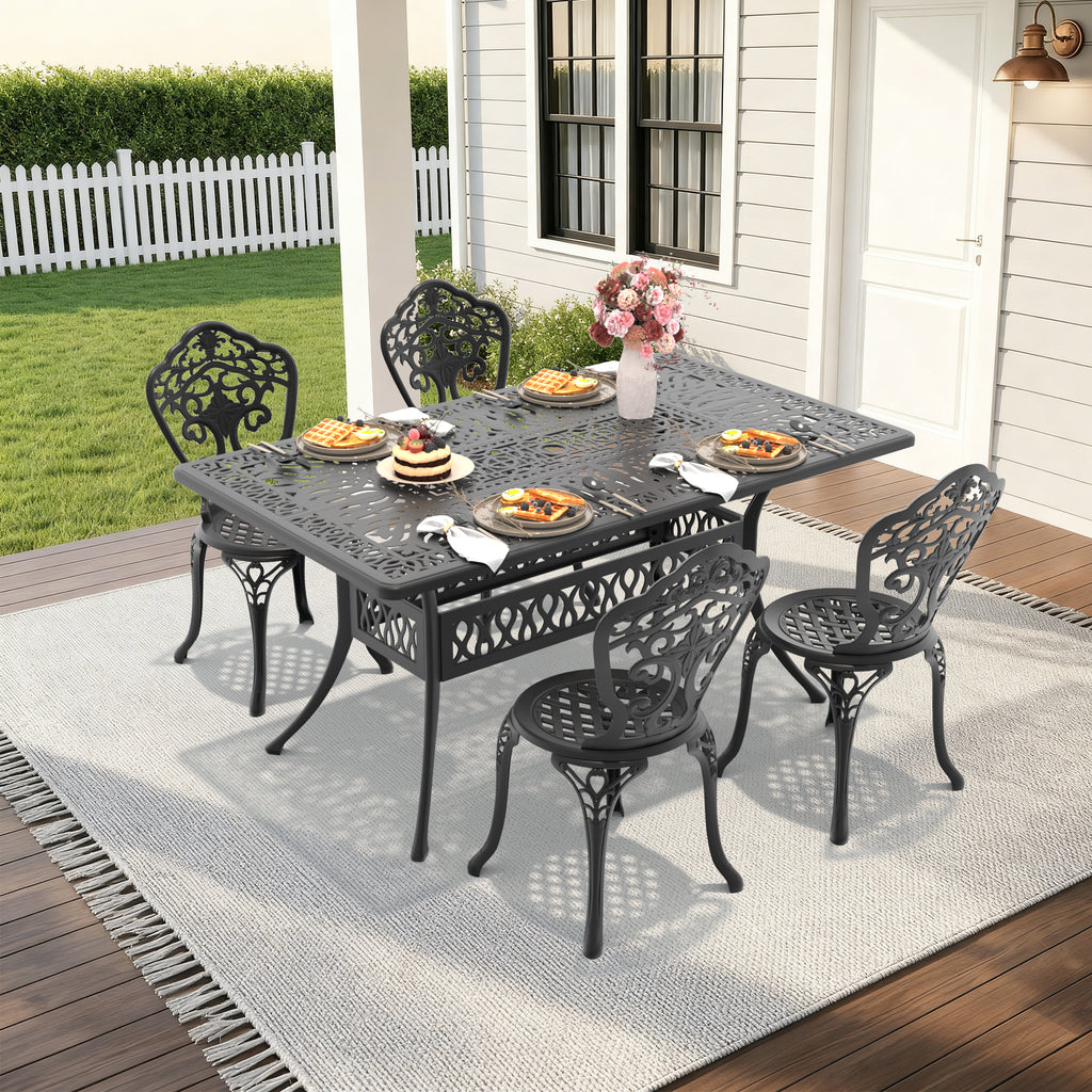 L58.27*W34.65-inch Cast Aluminum Patio Dining Table With Black Frame and Umbrella Hole (same sku: W171084481)
