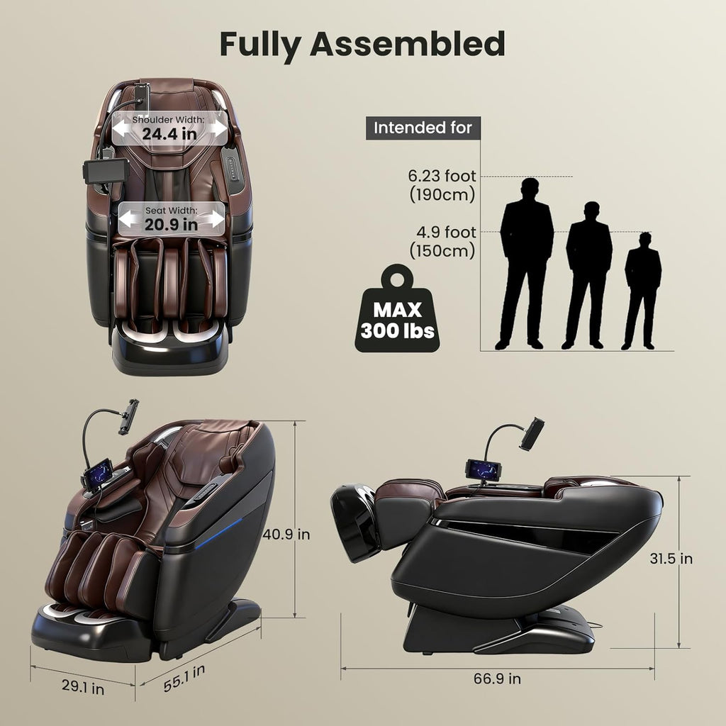 3XRELAX BV-4 4D Vibration Shiatsu Massage Chair, Zero Gravity, Thai Massage, Heat, S&L Track, Sonic Wave, Voice Control, 7 Massage Levels, 300 lbs Capacity, 160 lbs, 55.1" x 29.1" x 40.9