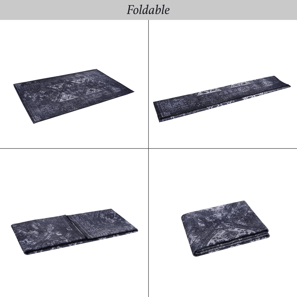MAVAL Black Washable Rug 2' x 3' Doormat Rug (Black+Gray, 2' x 3') Modern, Contemporary, Non-Shedding & Easy to Clean, Ideal for Living Room, Bedroom, Dining Space, 36*24 inch