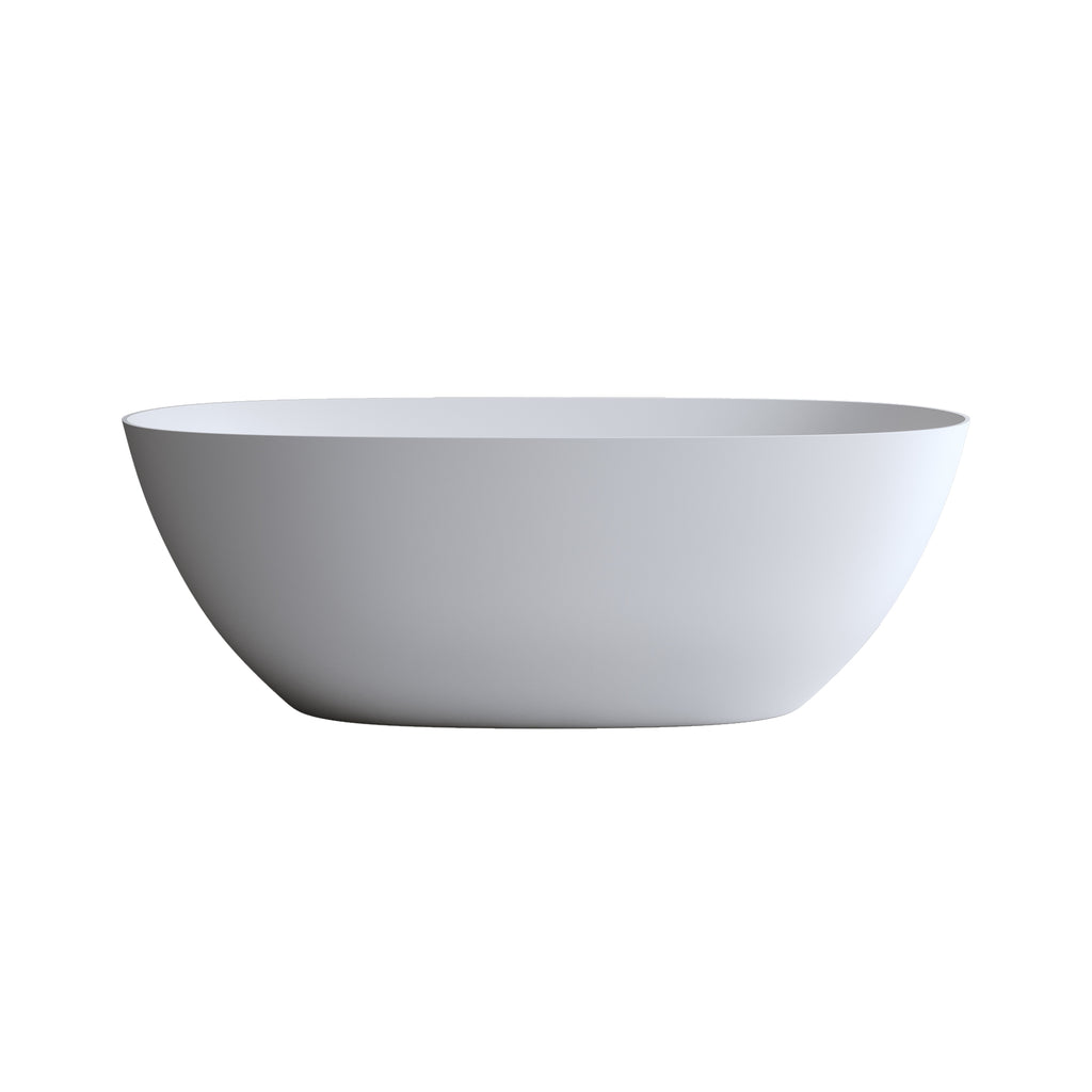 61'' Freestanding Bathtub Resin Stone Soaking Bathtub Solid Surface Modern Tubs with Overflow and Pop-up Drain in White