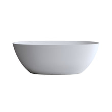 Load image into Gallery viewer, 61'' Freestanding Bathtub Resin Stone Soaking Bathtub Solid Surface Modern Tubs with Overflow and Pop-up Drain in White