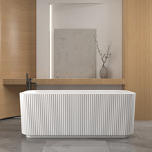 Load image into Gallery viewer, 59"Rectangle Linear Acrylic Freestanding Bathtub Stand Alone Soaker Tub, Glossy White Acrylic, POP-UP Chrome Drain, cUPC Certified,