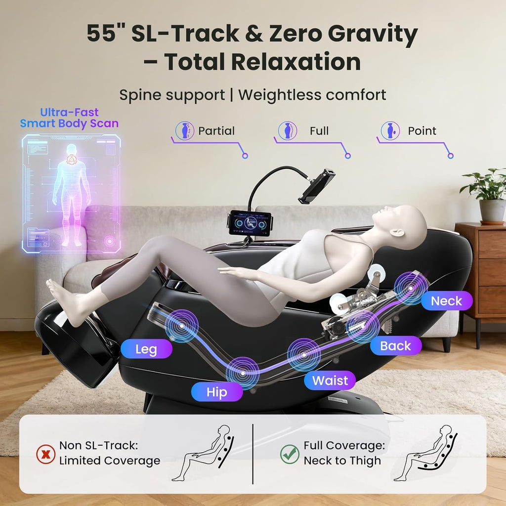 3XRELAX BV-4 4D Vibration Shiatsu Massage Chair, Zero Gravity, Thai Massage, Heat, S&L Track, Sonic Wave, Voice Control, 7 Massage Levels, 300 lbs Capacity, 160 lbs, 55.1" x 29.1" x 40.9