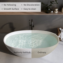 Load image into Gallery viewer, 70.8″Solid Surface Matte Tub, Solid Surface Soaking Tub, Stone Resin Freestanding Bathtub, Thick Edge Stand Alone Tubs with Overflow, Pop-up Drain, Matte White (Oval)
