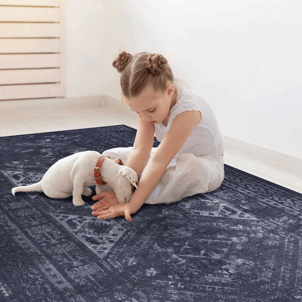 MAVAL Black Washable Rug 2' x 3' Doormat Rug (Black+Gray, 2' x 3') Modern, Contemporary, Non-Shedding & Easy to Clean, Ideal for Living Room, Bedroom, Dining Space, 36*24 inch