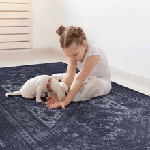 Load image into Gallery viewer, MAVAL Black Washable Rug 2' x 3' Doormat Rug (Black+Gray, 2' x 3') Modern, Contemporary, Non-Shedding &amp; Easy to Clean, Ideal for Living Room, Bedroom, Dining Space, 36*24 inch