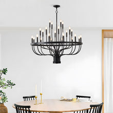 Load image into Gallery viewer, 24-Light Black Chandelier Industrial Iron Candle Chandelier Modern Suspended Farmhouse Chandeliers Pendant Light Fixtures for Dining Room Bedroom Living Room Kitchen Island Foyer E12 Bulb (NO Include)