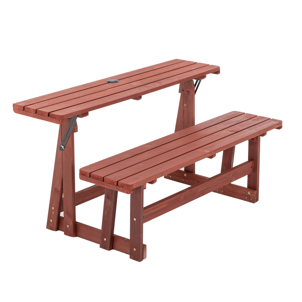 8 Person Brown Wooden Picnic Table, Outdoor Camping Dining Table with 2 Seats, Garden, DIY with 2 Built-in Benches, 2220lb Capacity