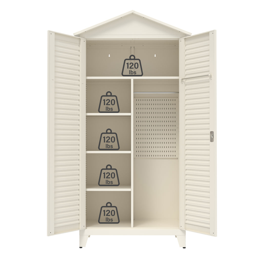Spire79.1'' Tall Metal Tool Storage Cabinet, with Ample Storage Space for Garage,Warehouse,Garden,Office, Living Room,Bathroom,Utility Room ( Beige )