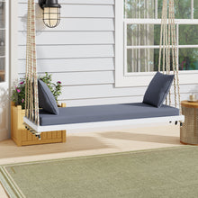 Load image into Gallery viewer, TOPMAX Patio Wooden Swing Chair, Hanging Porch Swing Bench with Cushion&amp;Pillows, 10.8Ft Hemp Ropes for Garden,Backyard, Lawn,Gray