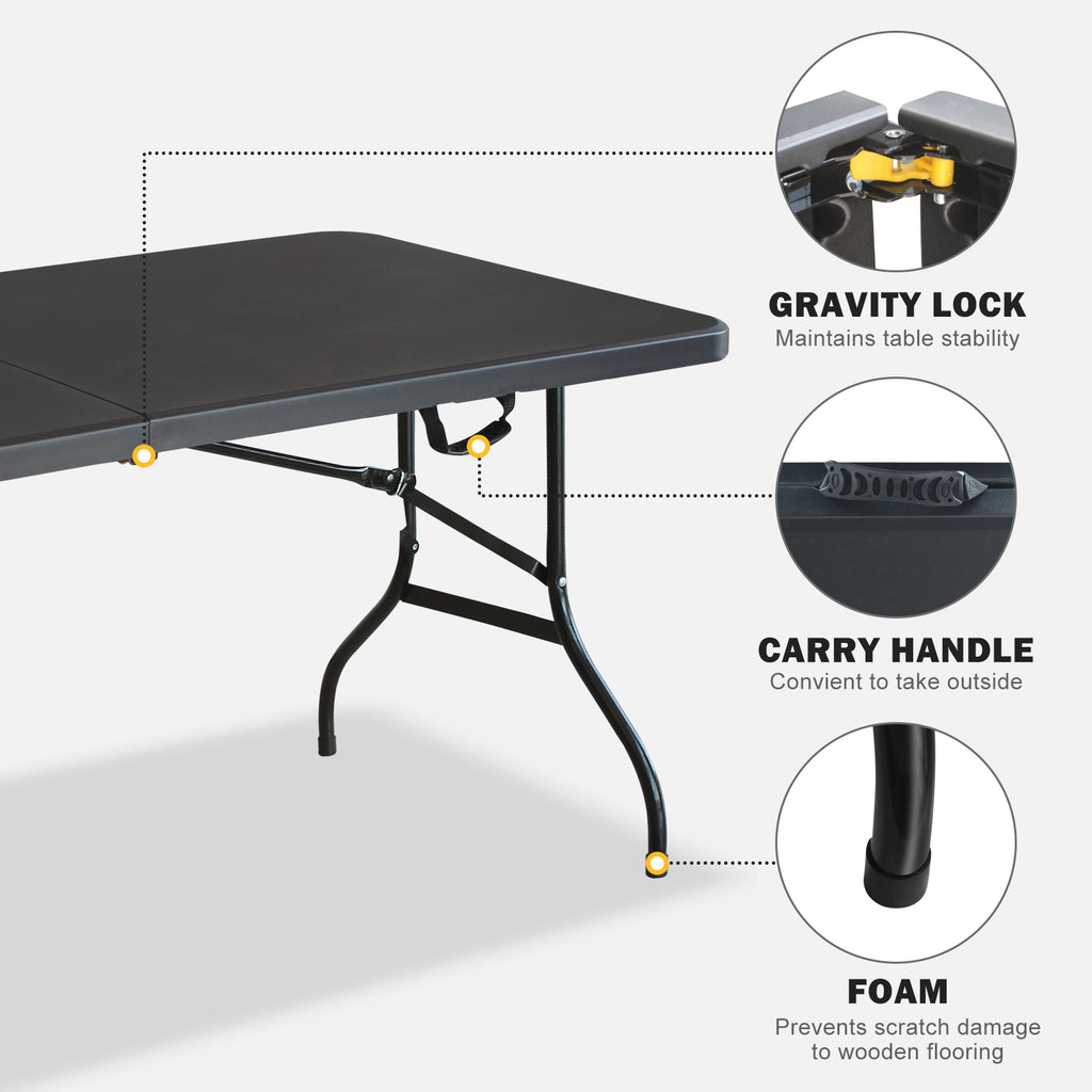 6ft Black Multi-functional Outdoor Folding Leisure Picnic Game Party Table