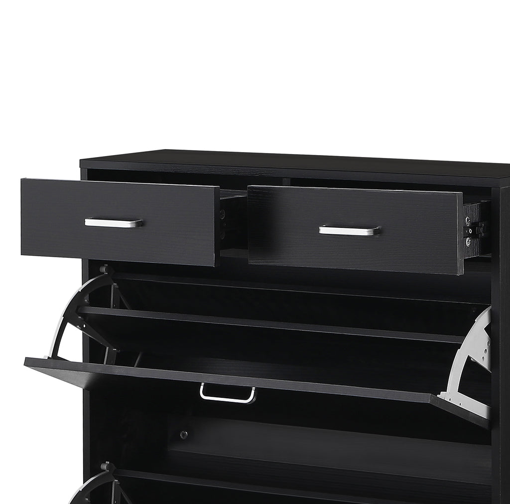 Large size Shoe Cabinet,Free Standing Tipping Bucket Shoe Rack Organizer with 2 Flip Drawers&2 Drawer,Modern Tipping Bucket for Entryway,Hallway,Bedroom-black
