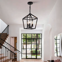 Load image into Gallery viewer, Farmhouse Lantern Chandelier 3-Light, Industrial Black Ceiling Light Fixture with Rustic Open Cage and Adjustable Hanging Height, E12 Base for Kitchen Island, Dining Room, Entryway, Foyer
