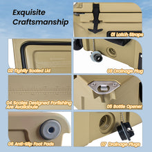 Load image into Gallery viewer, Khaki color ice cooler box 65QT camping ice chest beer box outdoor fishing cooler