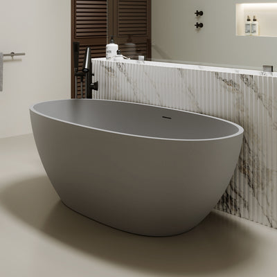 67'' Freestanding Bathtub Resin Stone Soaking Bathtub Solid Surface Modern Tubs with Overflow and Pop-up Drain