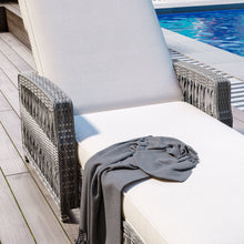 Load image into Gallery viewer, GO Outdoor Long Reclining Chaise, Wicker Lounge with Armrests, Patio Adjustable Recliner with Soft Removable Cushions, All Weather Rattan Pool Lounge for Poolside &amp; Garden, Beige