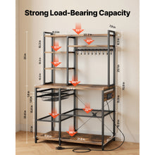 Load image into Gallery viewer, Kitchen Bakers Rack, 5 ft Power Cable Bakers Rack with Power Outlet, Kitchen Stand with X-Shaped Support Bar, 10 S-Shaped Hooks, Coffee Bar Stand for Dishes, Spice Bottles, Built-In Power Strip