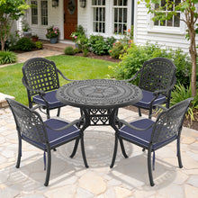 Load image into Gallery viewer, Ø39.37-inch Cast Aluminum Patio Dining Table With Black Frame and Umbrella Hole (same sku: W171084477)