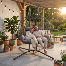 Load image into Gallery viewer, Double Hanging Egg Chair wth Stand, Patio Hammock Swing Chair with Cushion Loveseat for Bedroom, Balcony, Garden, Indoor, Outdoor,(Grey)