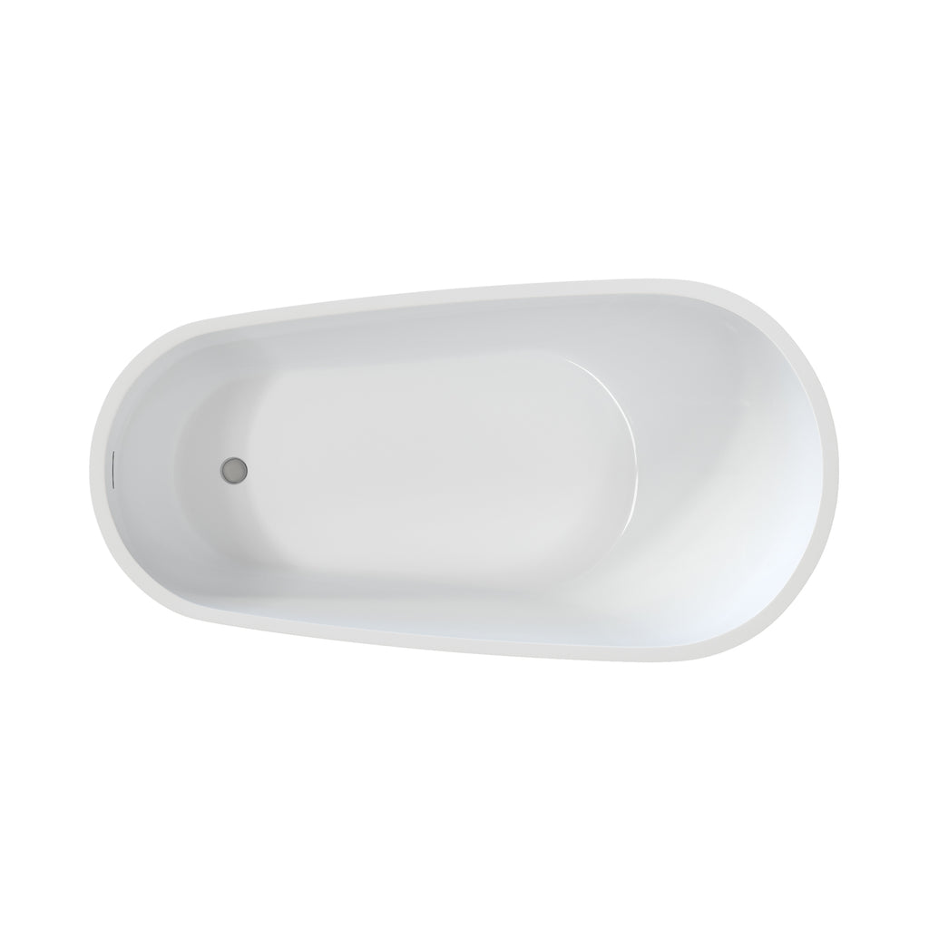 55" Acrylic Freestanding Bathtub, Deep Soaking Contemporary Stand Alone Bath Tub with Pop-up Drain & Integrated Overflow, Chrome-Finish Drain Cover, Glossy White GF-26A04-55