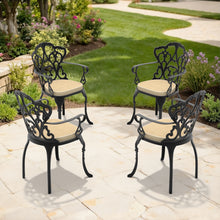 Load image into Gallery viewer, Cast Aluminum Patio Dining Chair 2PCS With Black Frame and Blue Cushions (same sku: W171091759)