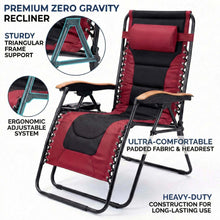 Load image into Gallery viewer, Oversized Padded Zero Gravity Chair, Foldable Patio Recliner, 30" Wide Seat Anti Gravity Lounger with Cup Holder, Support 400 LBS