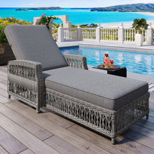 Load image into Gallery viewer, GO Outdoor Long Reclining Chaise, Wicker Lounge with Armrests, Patio Adjustable Recliner with Soft Removable Cushions, All Weather Rattan Pool Lounge for Poolside &amp; Garden, Beige