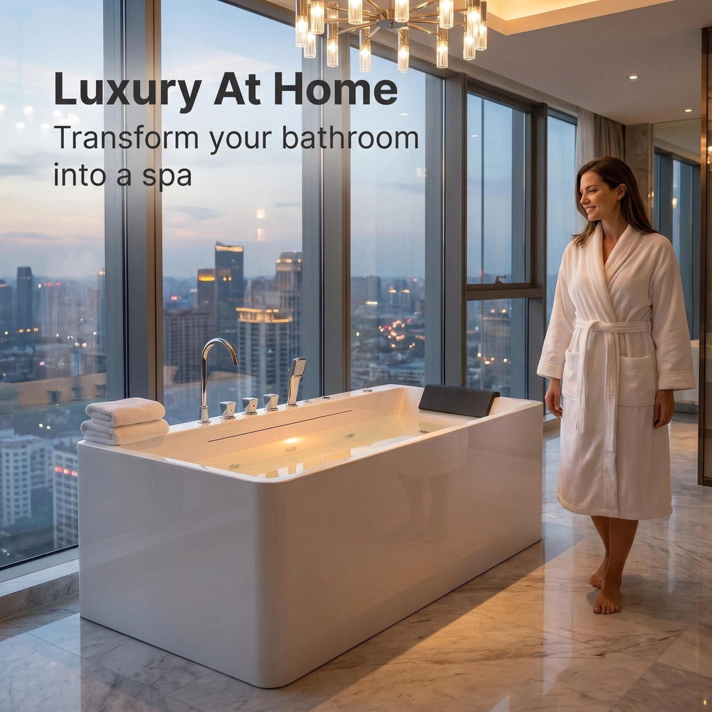 67-inch single-person luxury whirlpool bathtub, equipped with multiple sets of massage nozzles, featuring a dazzling light therapy atmosphere, and certified with precision craftsmanship accessories