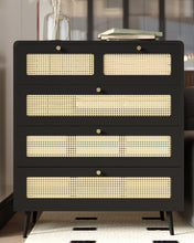 Load image into Gallery viewer, 4 Drawer Dresser, Modern Rattan Dresser Chest with Wide Drawers and Metal Handles, Farmhouse Wood Storage Chest of Drawers for Bedroom, Living Room, Hallway, Entryway