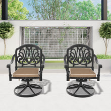 Load image into Gallery viewer, Cast Aluminum Patio Swivel Chair 2PCS With Black Frame and Brown Cushions