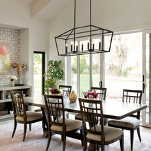 Load image into Gallery viewer, 7-Light Farmhouse Kitchen Island Lighting,5 Light Industrial Linear Chandelier for Dining Room Metal Matte Black Finish Hanging Pendant Light Fixture for Bedroom Living Room Hallway Conference Room