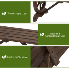 Load image into Gallery viewer, Outsunny 2-Person Wooden Garden Bench, Outdoor Wagon Wheel Porch Bench for Backyard Garden, Support 550 LBS, Rustic Country Style Patio Furniture, Brown