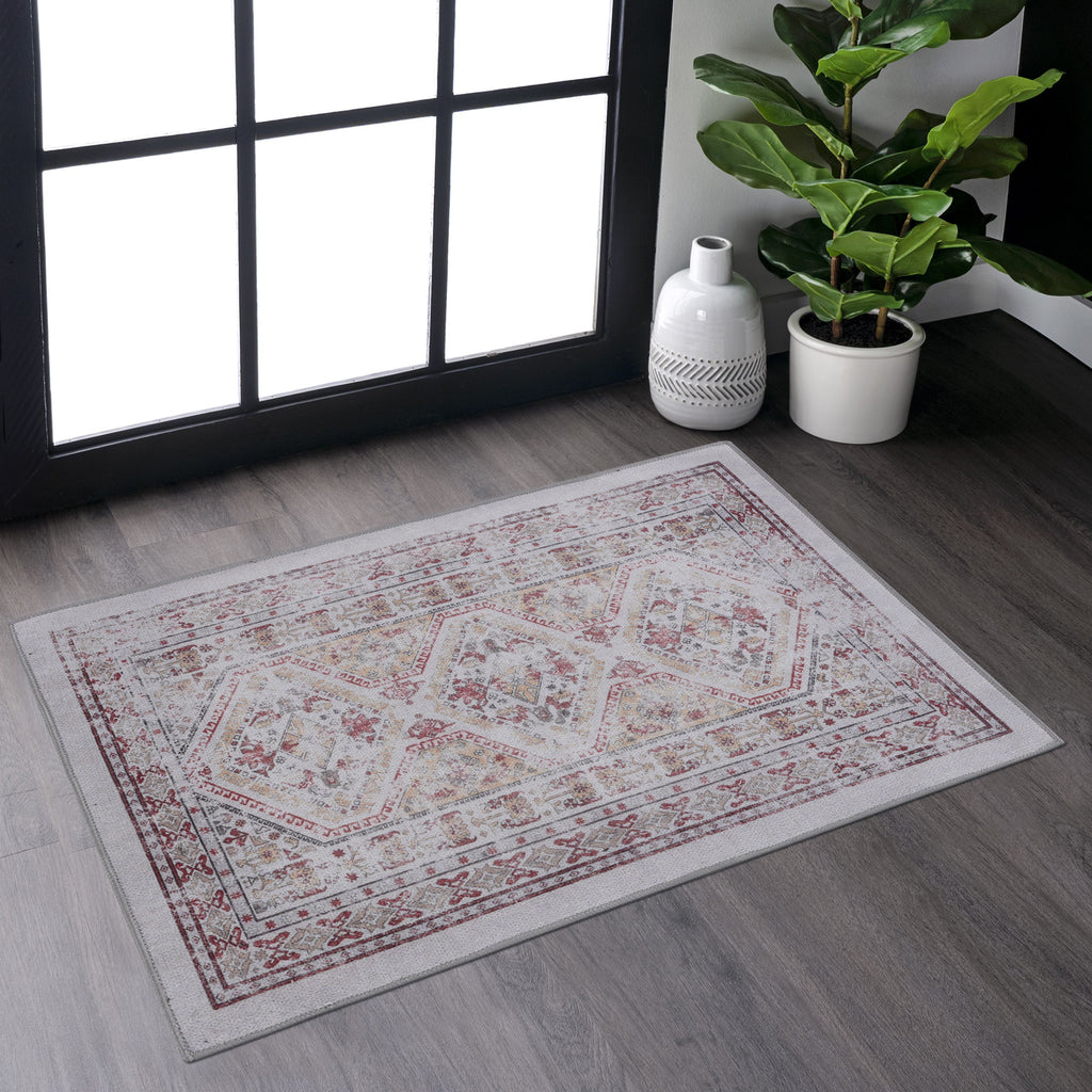 MAVAL Beige Washable Rug 2'6'' x 10' Runner Rug (Beige, 2'6'' x 10') Modern, Contemporary, Non-Shedding & Easy to Clean, Ideal for Living Room, Bedroom, Dining Space, 120*30 inch