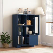 Load image into Gallery viewer, MDF painted Cabinet with Glass Doors and drawer, open storage space, Navy Blue, Bedroom, Living room