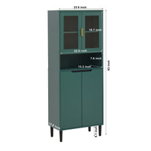 Load image into Gallery viewer, Tempered Glass Door Tall Storage Bookcase with adjustable board, 4 doors MDF painting finished cabinet, Green, Living room Bedroom storage