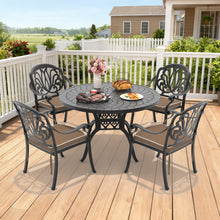 Load image into Gallery viewer, Ø47.24-inch Cast Aluminum Patio Dining Table With Black Frame and Carved Texture on the Tabletop (same sku: W171084479)