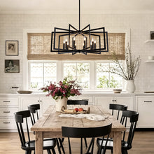 Load image into Gallery viewer, 10-Light Metal Lantern Tiered Pendant Hanging Light Fixtures, Industrial Farmhouse Adjustable Height Chandeliers for Dining Room Hallway Foyer Entryway--Matte Black (E26 Bulbs Not Included)