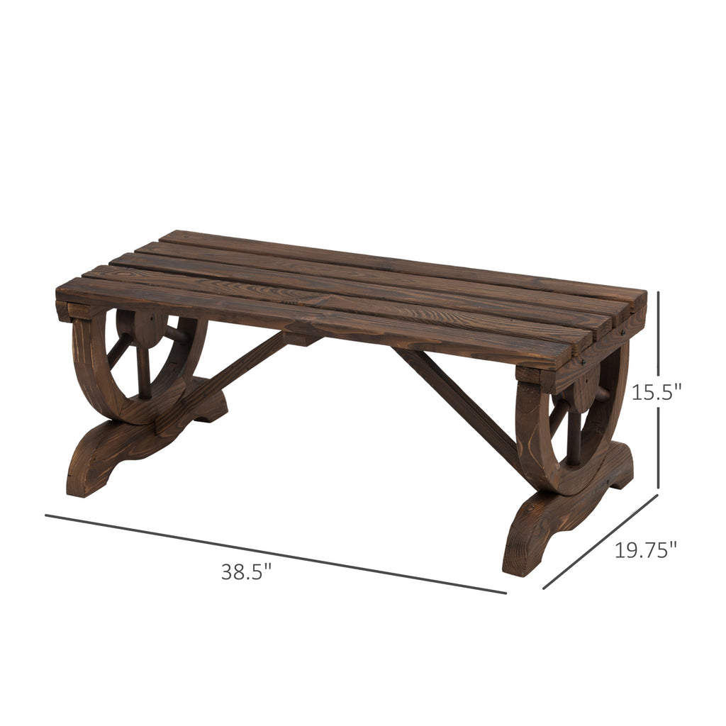 Outsunny 2-Person Wooden Garden Bench, Outdoor Wagon Wheel Porch Bench for Backyard Garden, Support 550 LBS, Rustic Country Style Patio Furniture, Brown