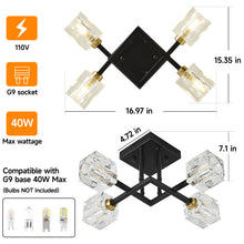 Load image into Gallery viewer, Modern Luxurious Crystal Ceiling Light, 4 Lights (BO INCLUDED Bulb) Modern Crystal Ceiling Light for Dining Room, Pendant Lamp Ceiling Lighting for Living Bedroom Hall Balcony --Matte Black
